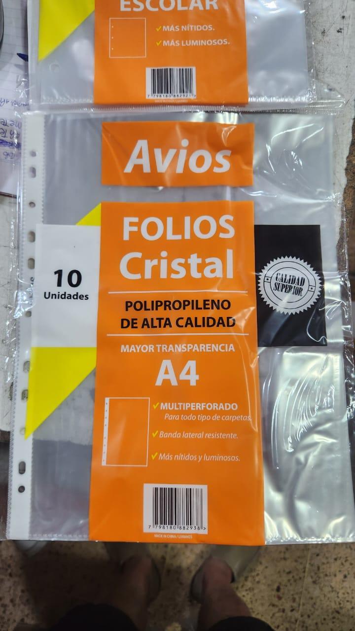 AVIOS FOLIOS X10 A4 -1175-POLIPROPILENO CRIS TAL CALIDAD SUPERIOR